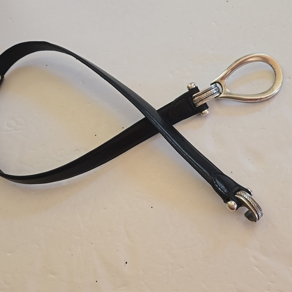 Womens Vintage Black leather Belt with Silver semi circle buckle Sz.Small/MEDIUM - Picture 4 of 6